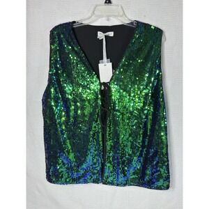 Grace Karin Women's Sequin Metallic Sparkly Sleeveless Vest Front Tie Size XL